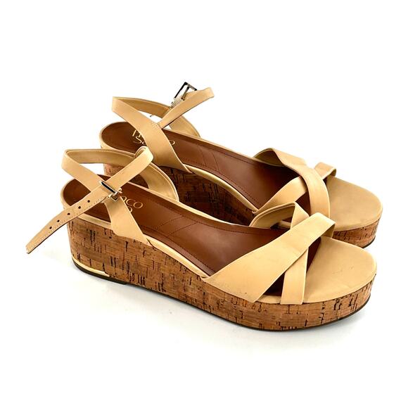 Franco Sarto Pelma Platform Wedge Sandal 10 NWOT Tan Beige Cork Travel Cruise - Picture 4 of 7